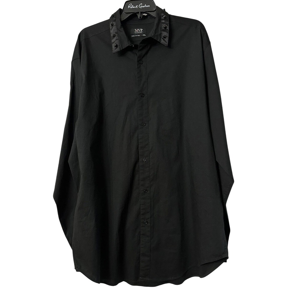 MVP Collection by Mo Vaughn Mens Black Long Sleeve Button Front Shirt Size 2XL